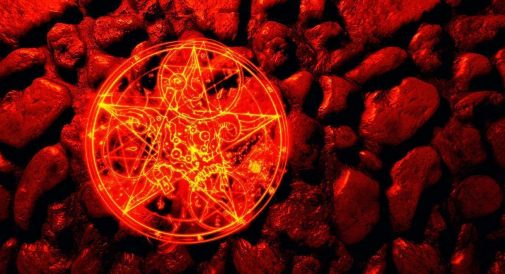 Doom3 Rotes Teleportationspentagramm Auf Dem Boden Wallpaper