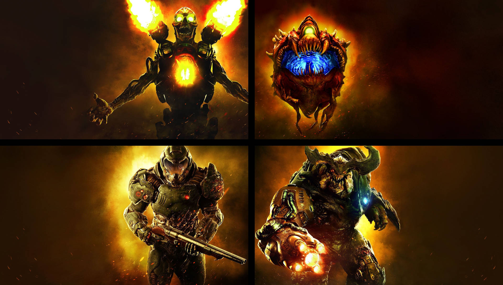 Doom 4K Hero Collage Tapet: Bliv en helt ved at montere dette tapet af 4K-kvalitet. Wallpaper