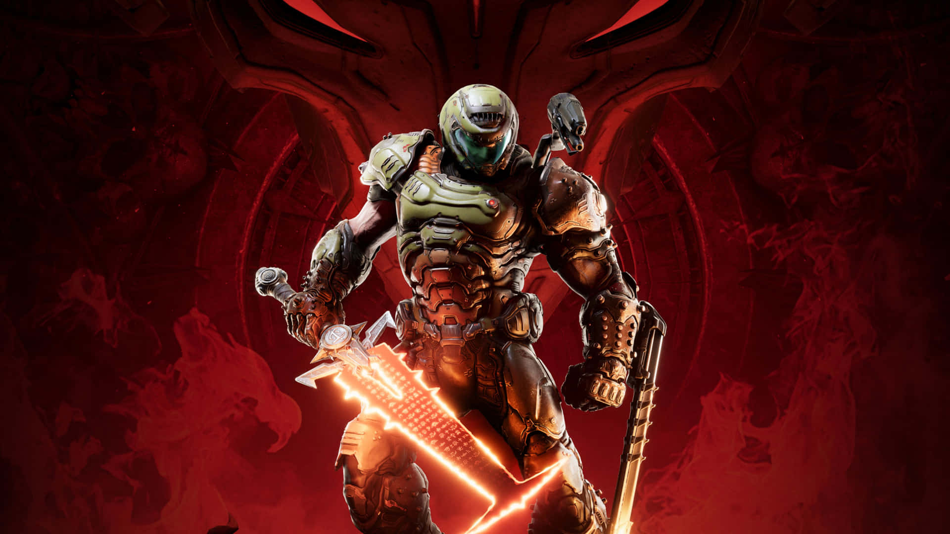 En karakter med et sværd og et rødt lys i baggrunden Wallpaper