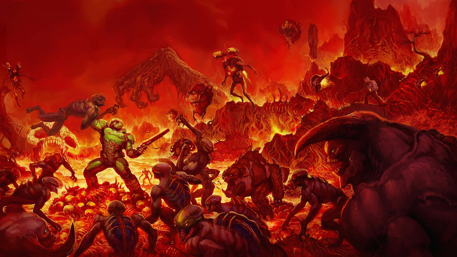 Unavista De La Intensa Batalla En 4k De Doom Eternal. Fondo de pantalla
