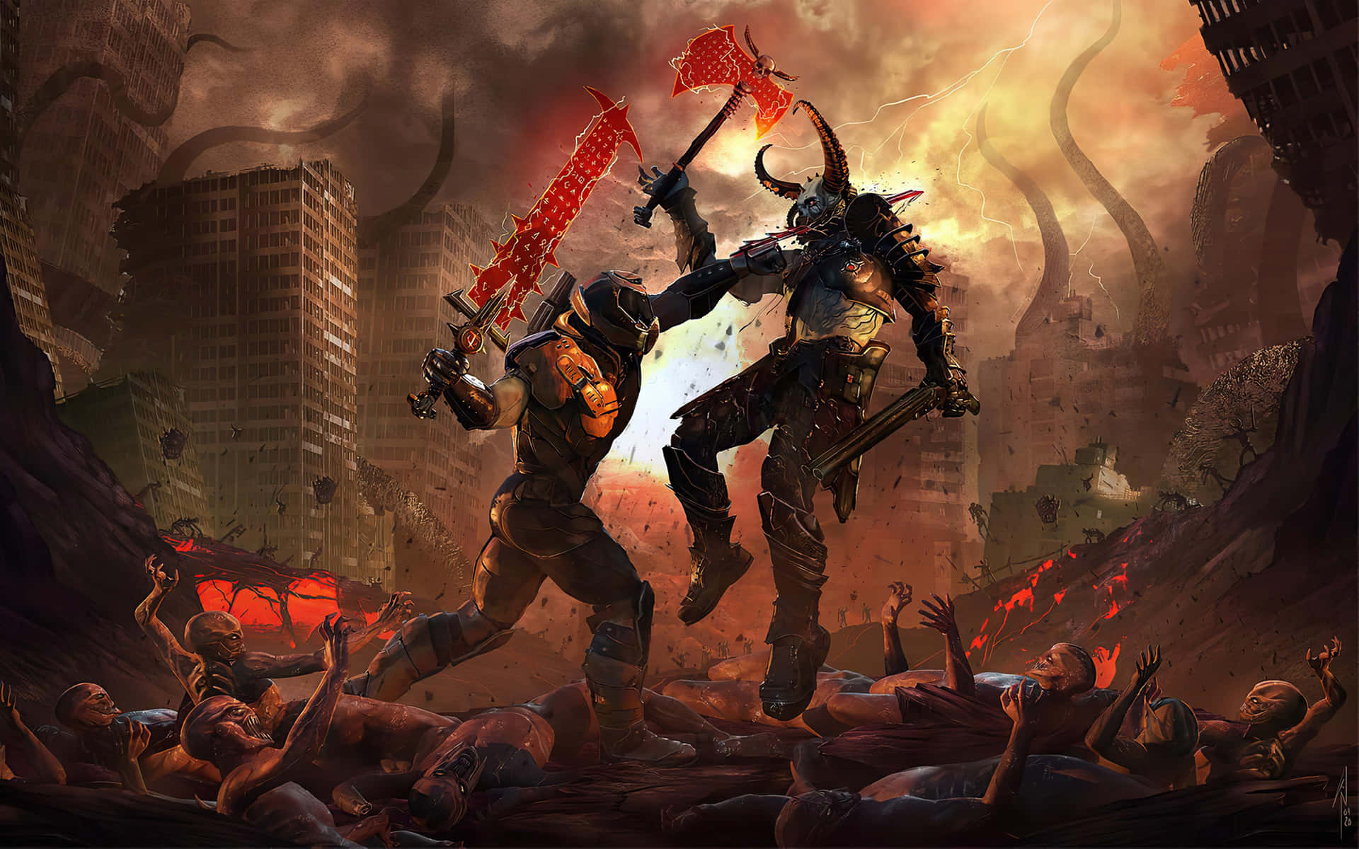 4K Doom Slayer Doom Hunter Kæmpe Mønster Tapet af Doom Eternal Wallpaper