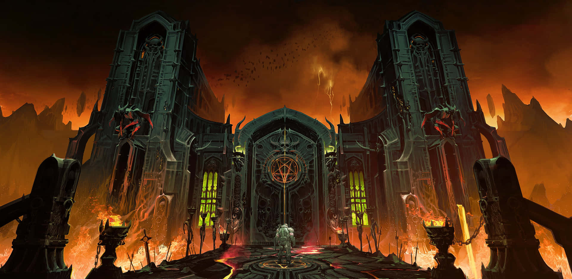 Doom Eternal - Slayer battling demons in an infernal realm