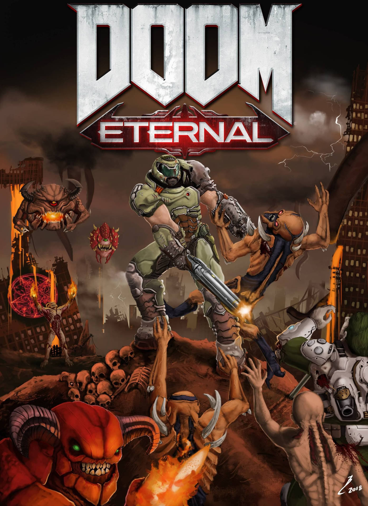 Fight Against the Forces of Hell in DOOM Eternal Wallpaper