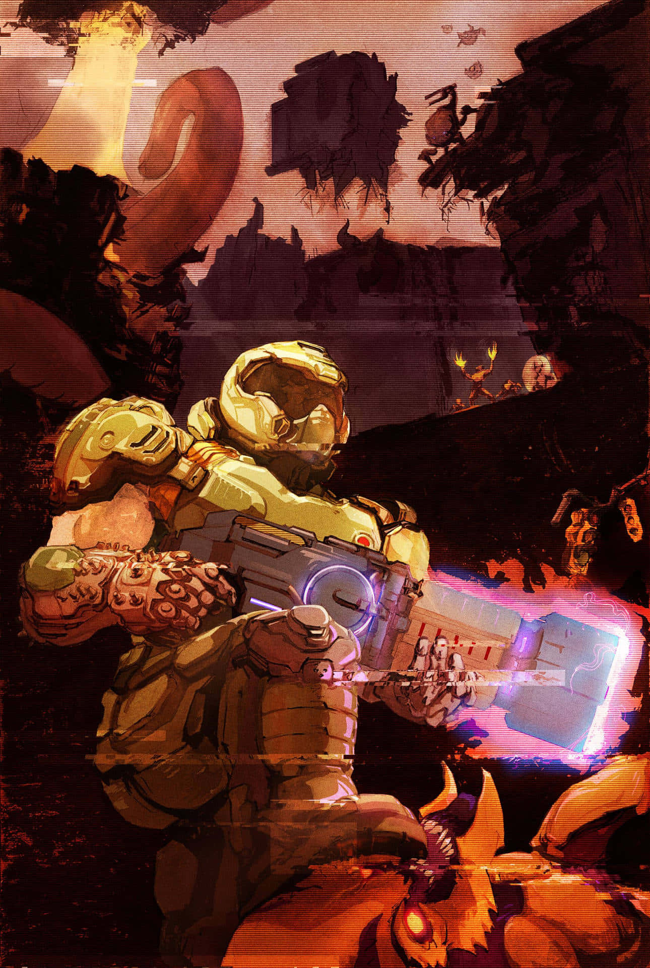 "Battle your way through the underworld with DOOM Eternal." Wallpaper