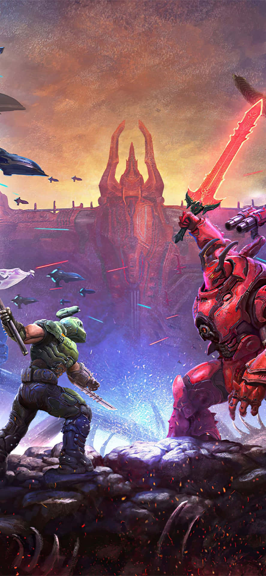 Gå tabt i verden af det episke Doom Eternal-spil på din iPhone. Wallpaper