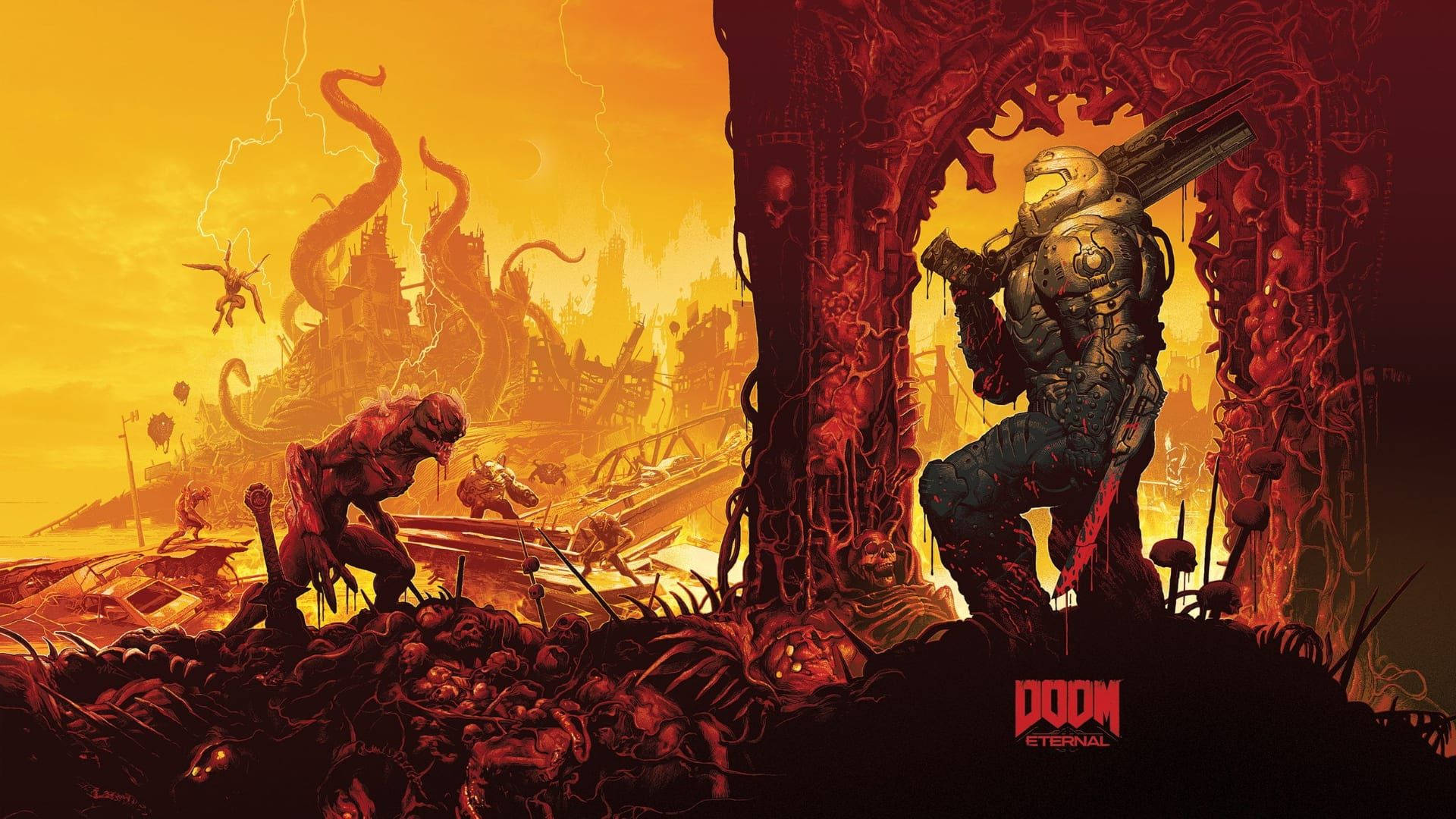 Doom Hd Doomguy With Weapons Wallpaper