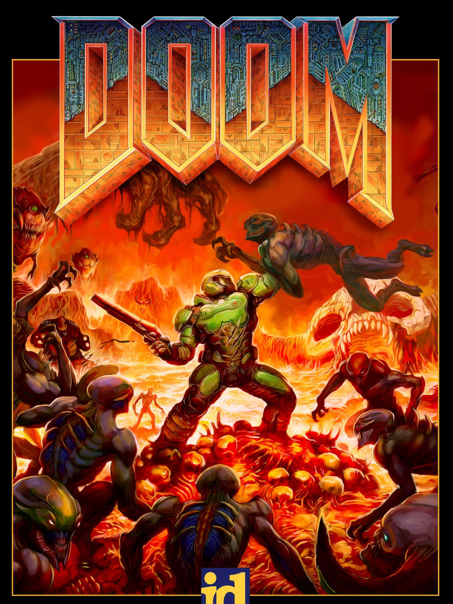 Dæk det op Doom PC-spil dækket med et gevær peger. Wallpaper
