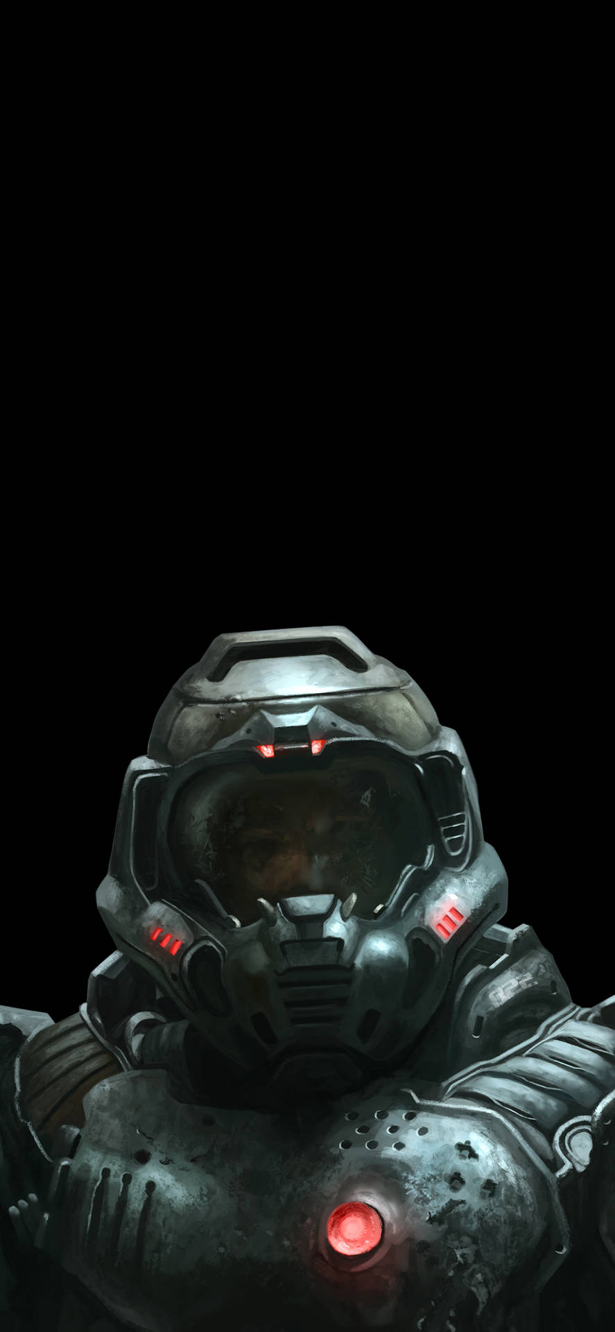 A Man In A Space Suit With Red Eyes Wallpaper