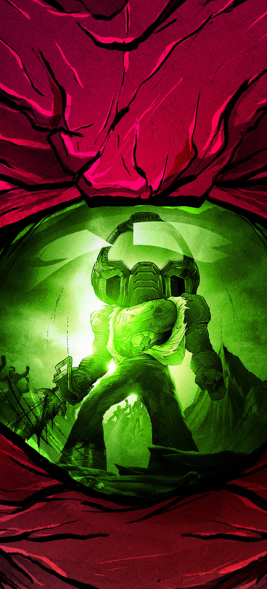 Einegrüne Und Rote Cartoon-figur Auf Einem Roten Und Grünen Hintergrund. Wallpaper