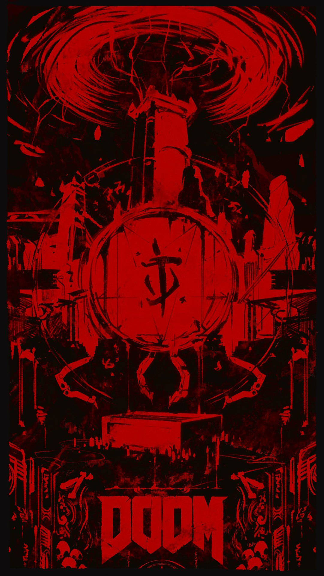 Póstermonocromático Rojo Del Juego Doom Para Teléfono. Fondo de pantalla