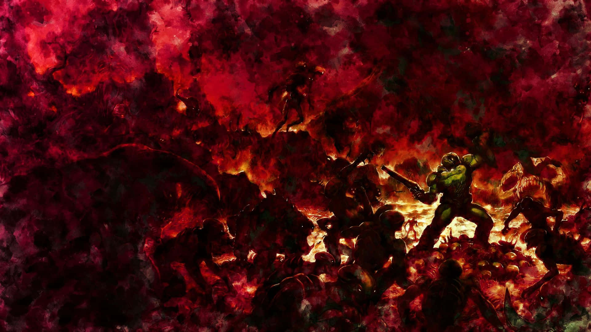 Doom Slayer kæmper imod dæmonisk tapet. Wallpaper