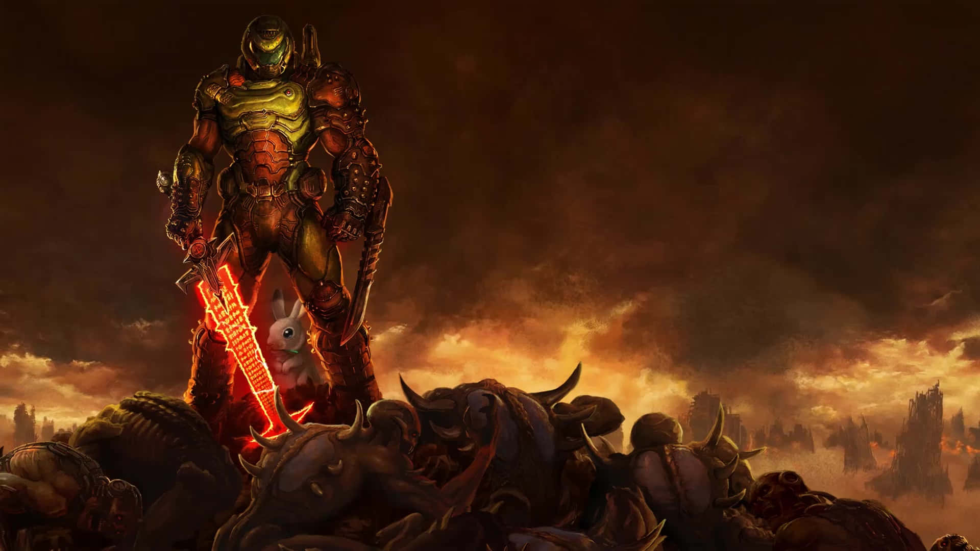 Doom Slayer With Slain Enemies Wallpaper