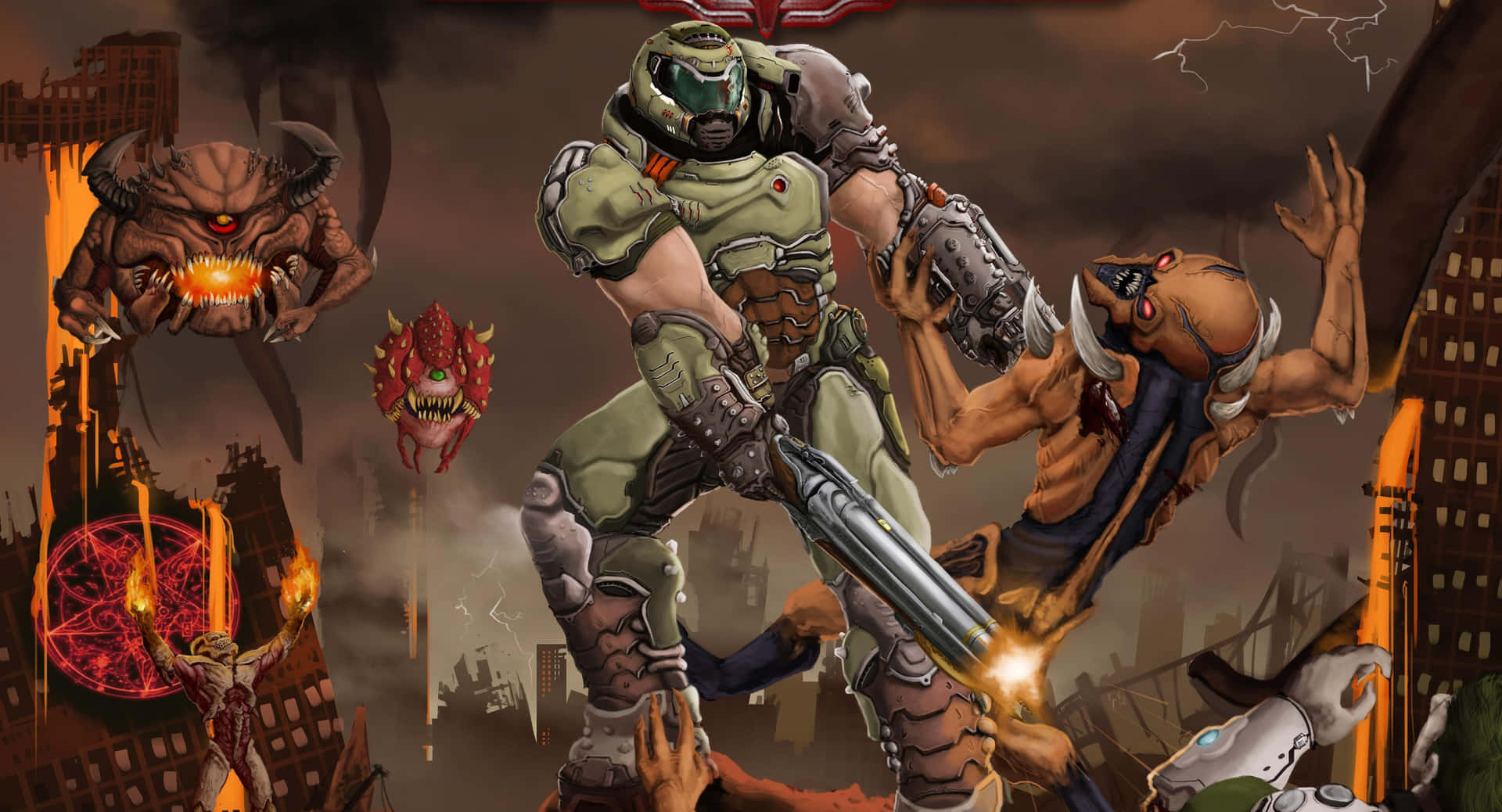 Elicónico Doom Slayer Listo Para La Acción. Fondo de pantalla