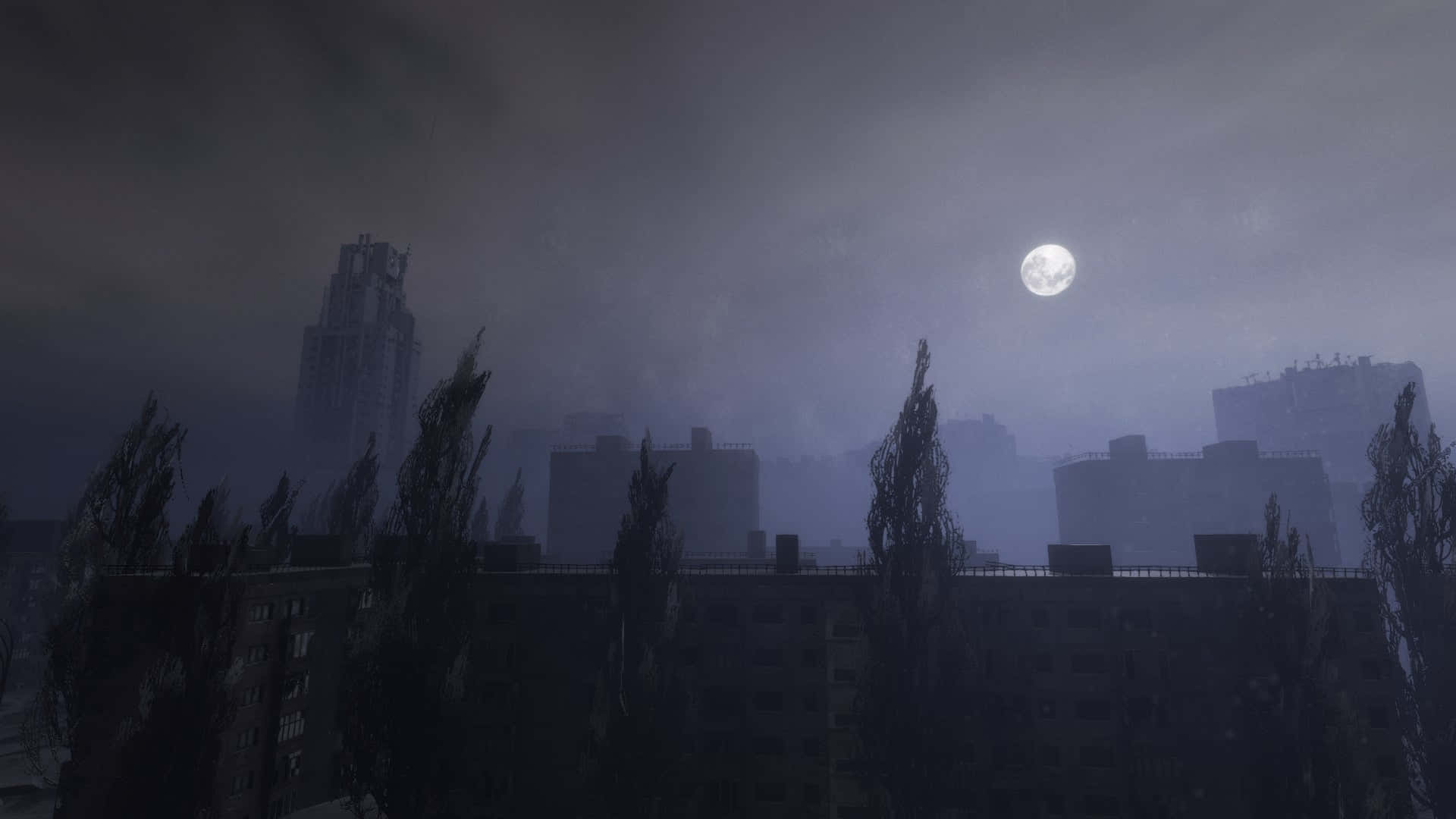 A City With A Full Moon In The Sky Wallpaper