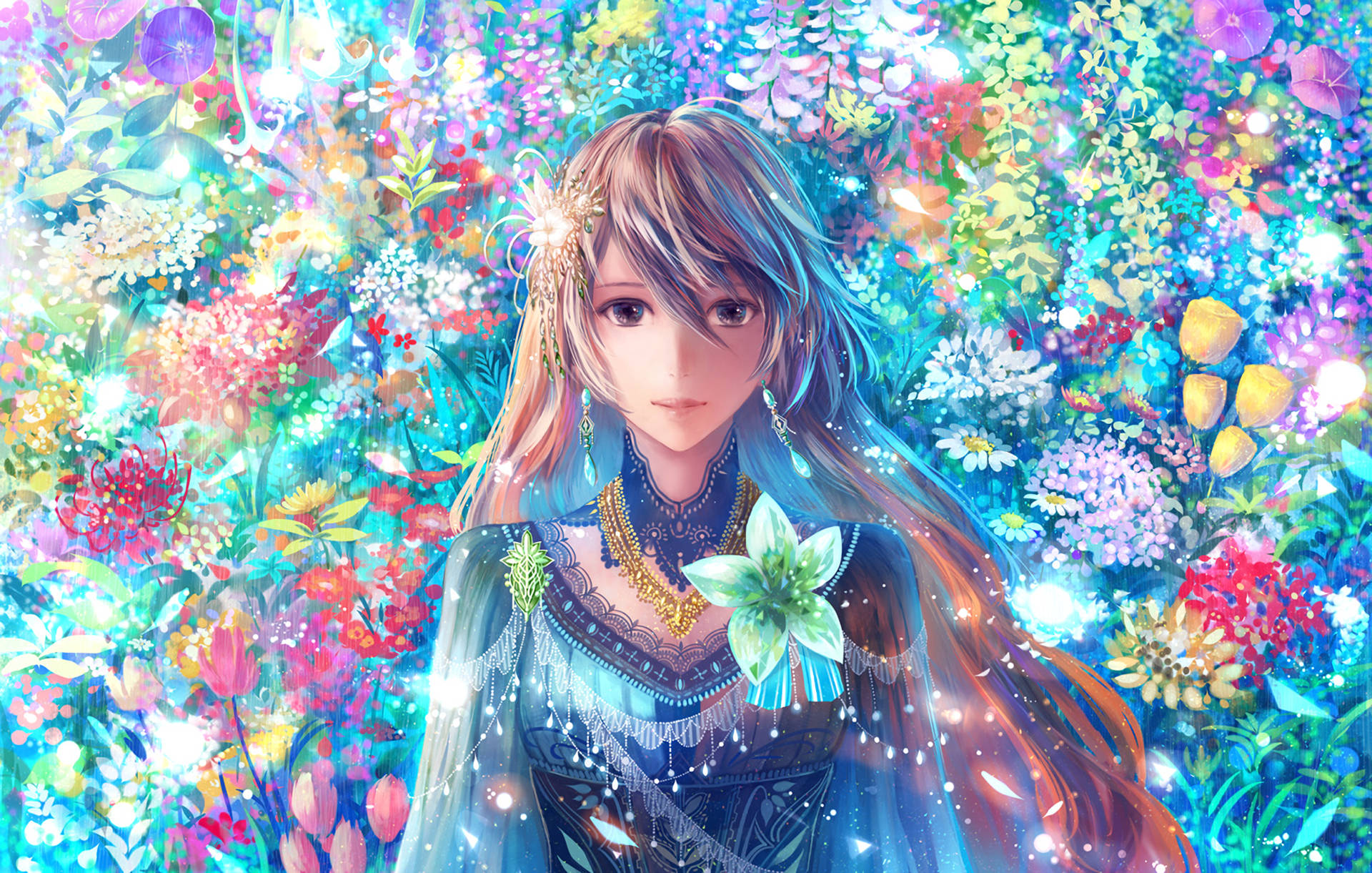 Dope Anime Girl With Colorful Petals