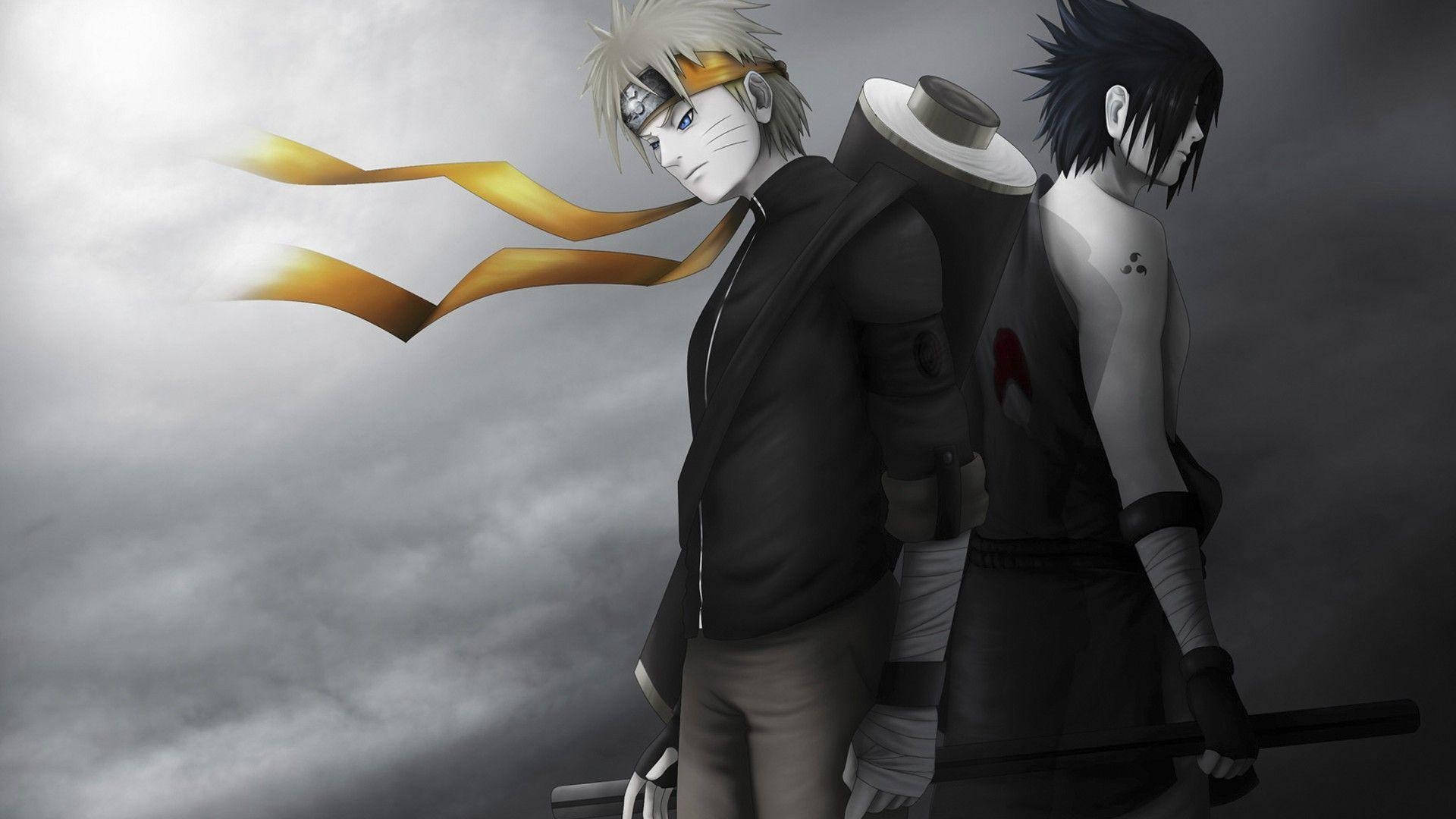 Impresionanteanime De Naruto Y Sasuke En Blanco Y Negro. Fondo de pantalla