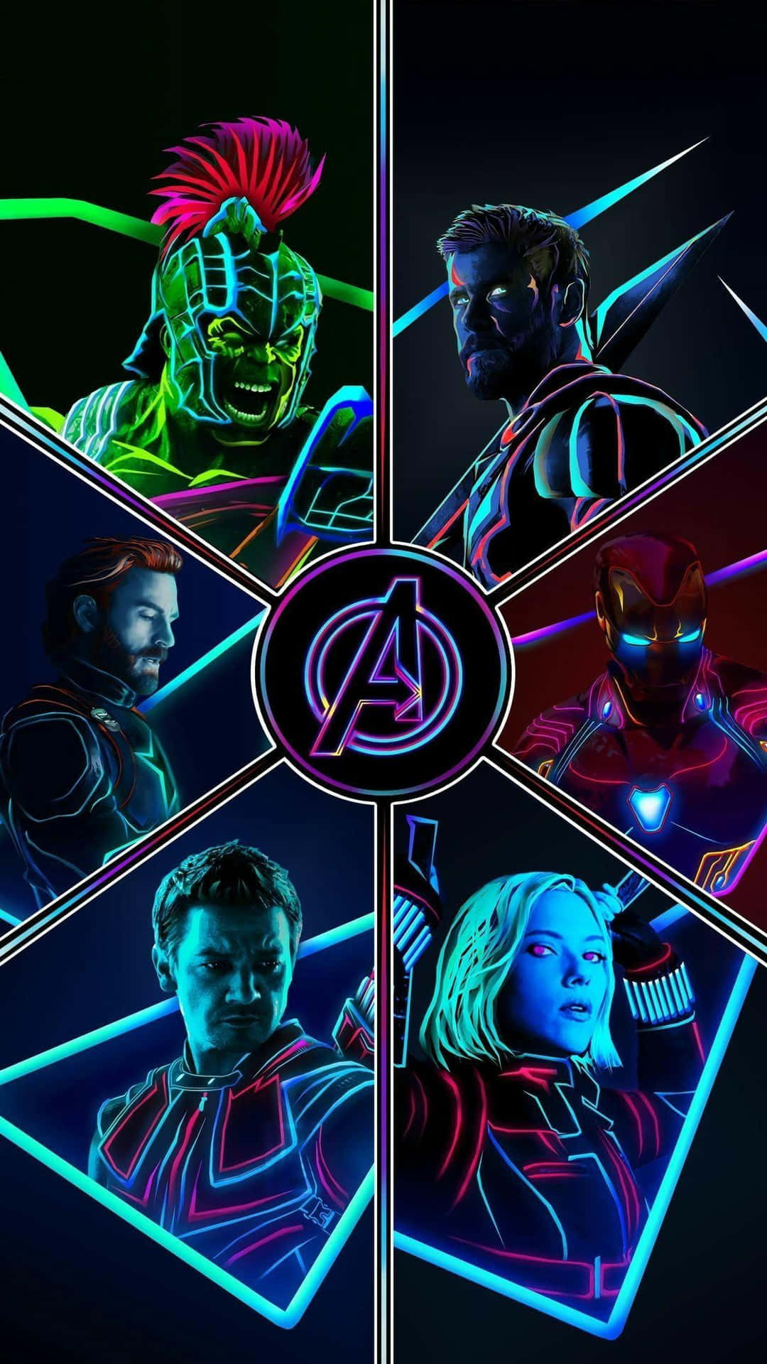 Wallpapergrymma Avengers Neonkonst Mobilbakgrund. Wallpaper