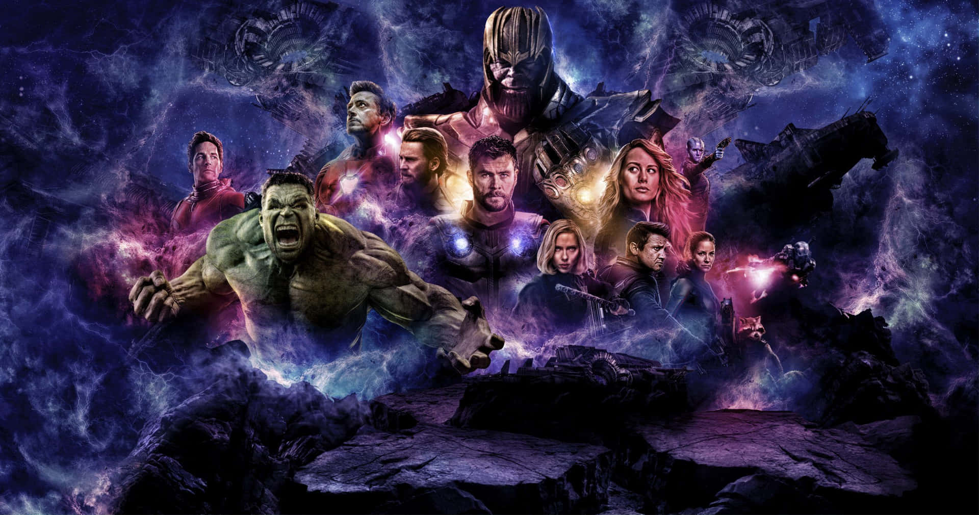Dope Avengers With Thanos On Purple Galaxy Wallpaper