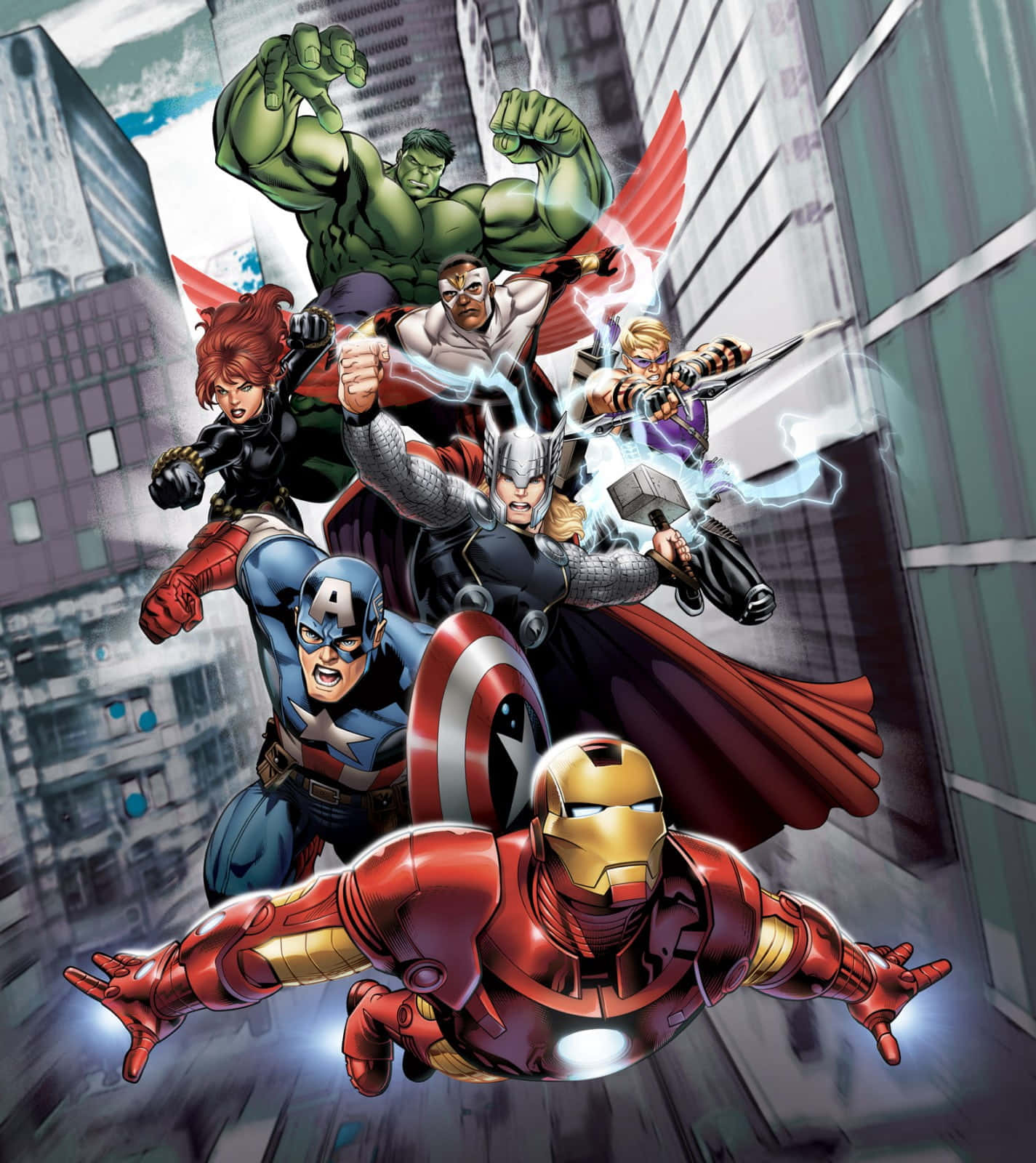 Animeret dumme Avengers i byen. Wallpaper