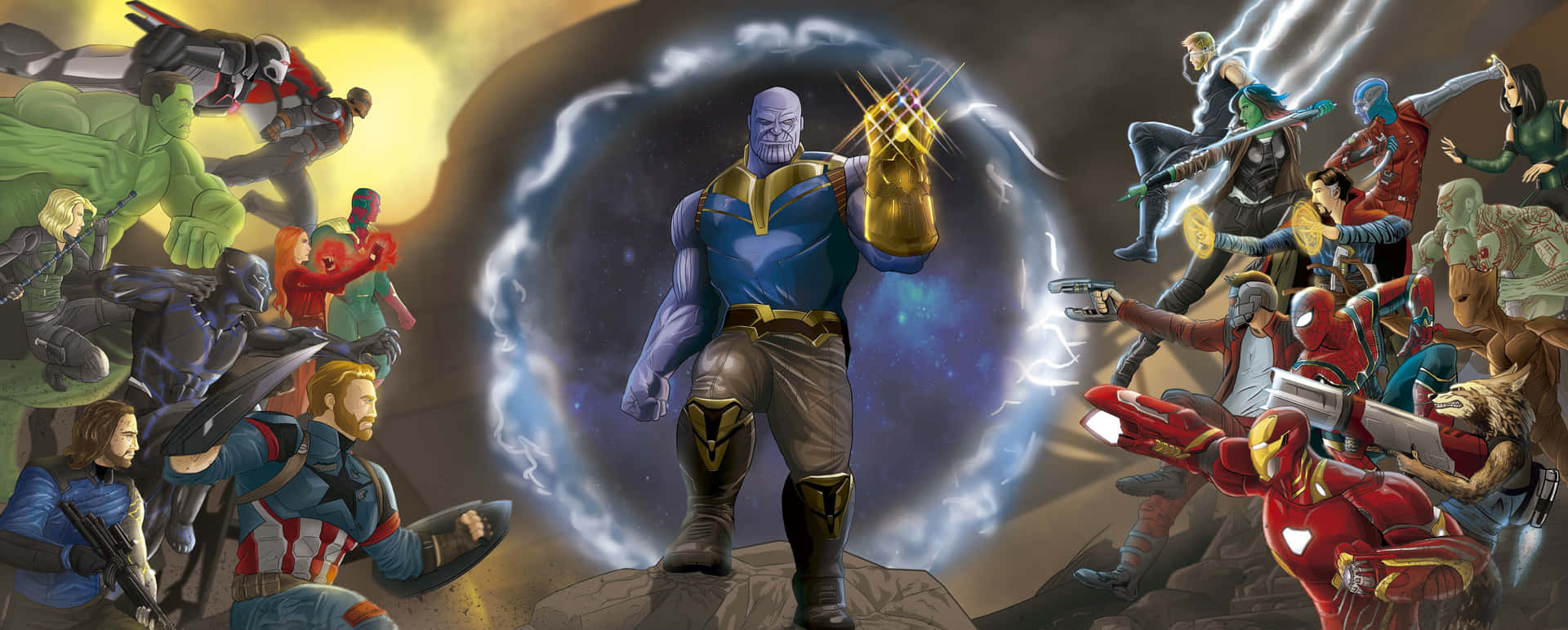 Animated Dope Avengers Thanos With Gauntlet Wallpaper