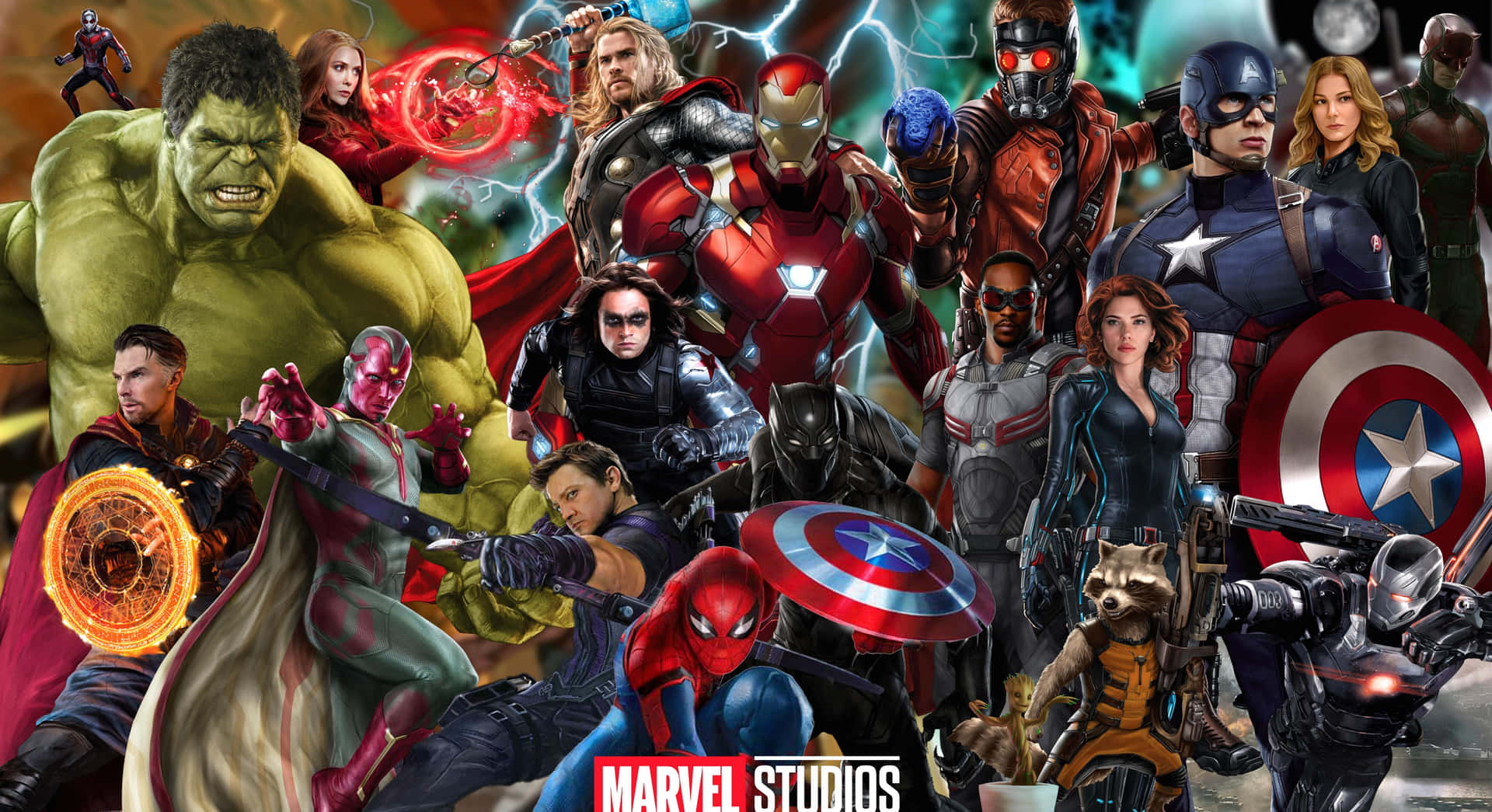 Marvel Studios Dope Avengers Skrivebordstapet: Et smukt udvalg af de mest populære helte fra Marvel Studios. Wallpaper