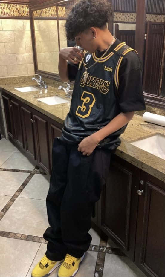 Drinking Dope Boy In Lakers Jersey Background
