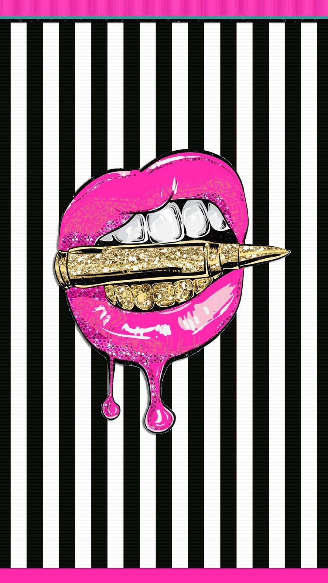 A Pink Lipstick With A Black And White Stripe Wallpaper