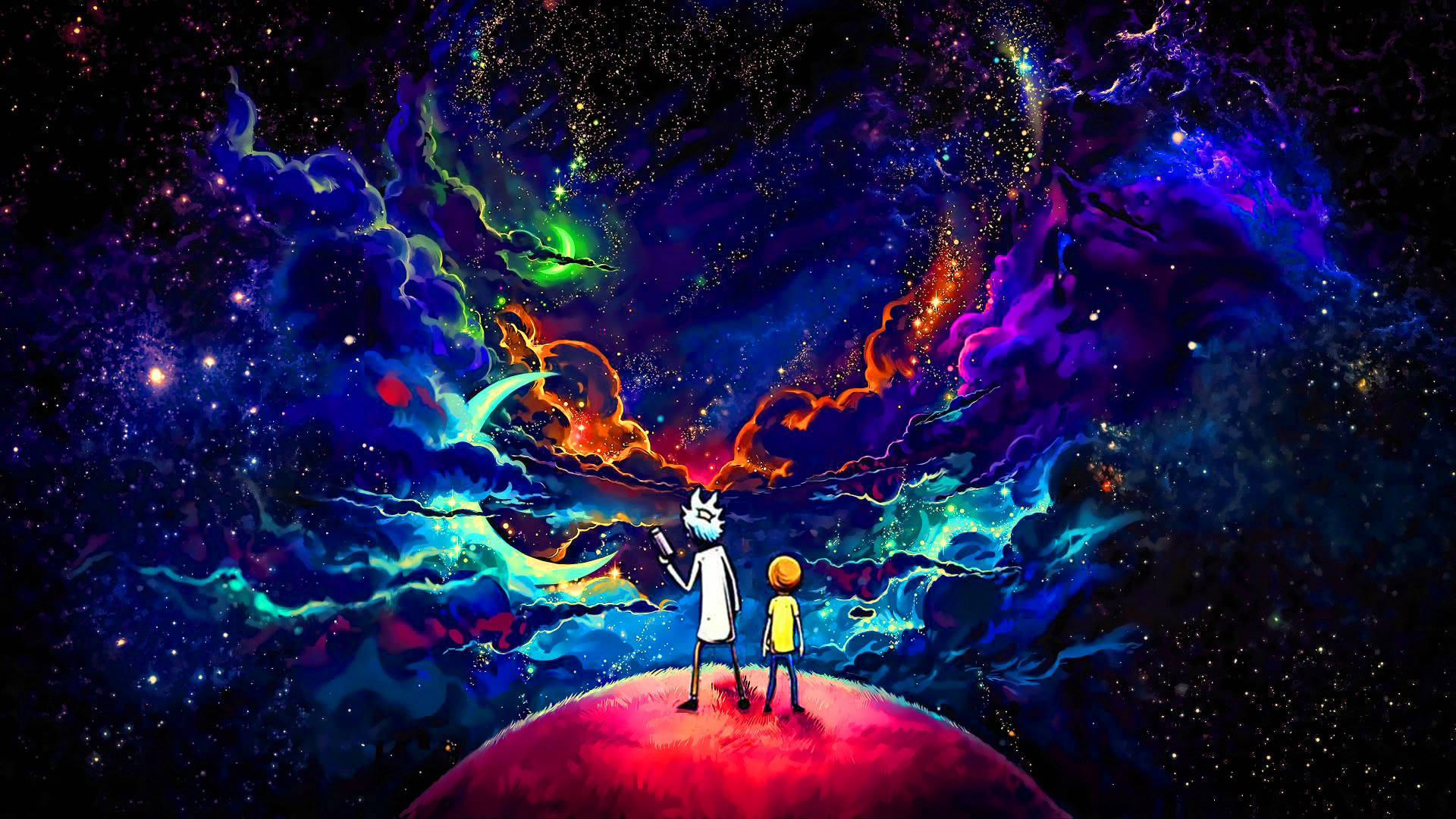 Dope Digital Galaxy In Rick And Morty Wallpaper