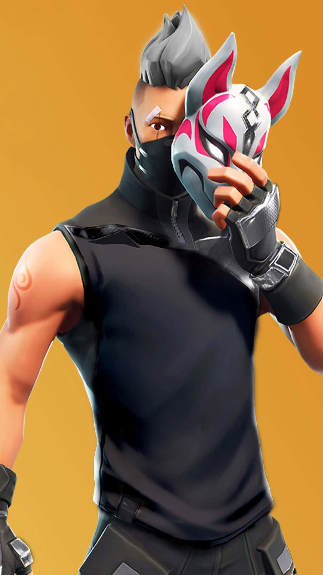 Fortnite - A Man In A Black Mask Holding A Mask Wallpaper