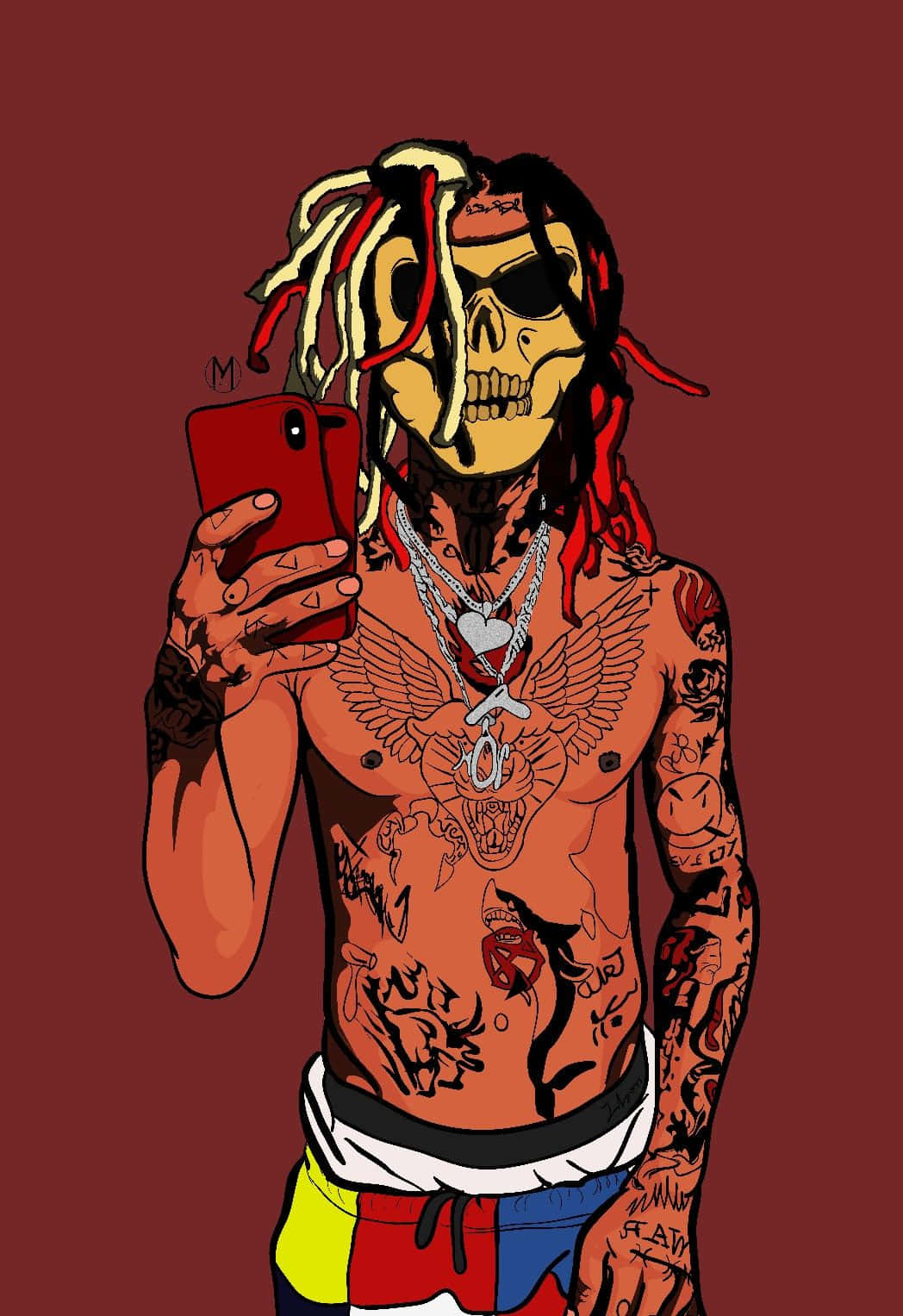 Dope Gangster With Mask And Tattoos Wallpaper