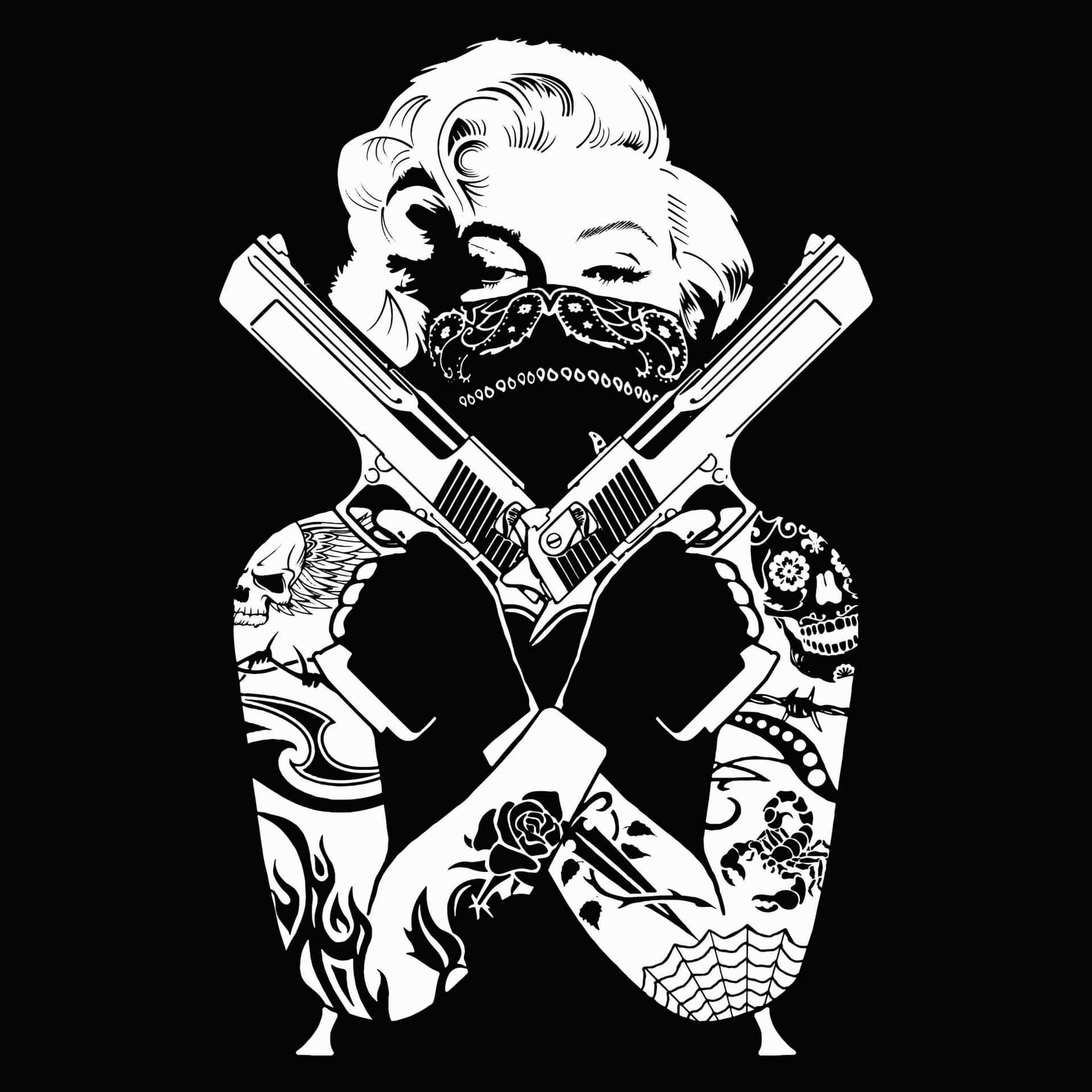 Marilyn Monroe Tattooed With Guns Wallpaper
