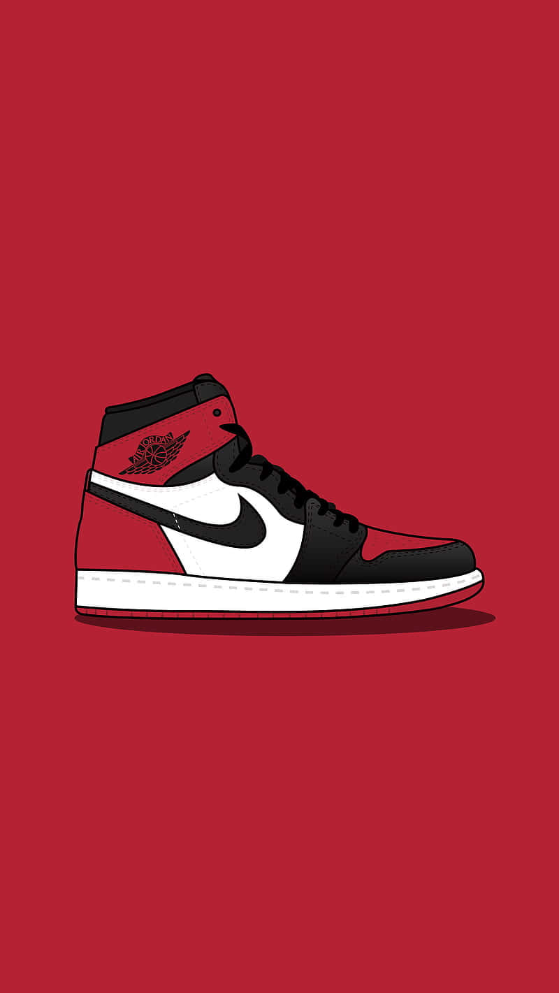 A Red Background With A Black And White Jordan Shoe Wallpaper