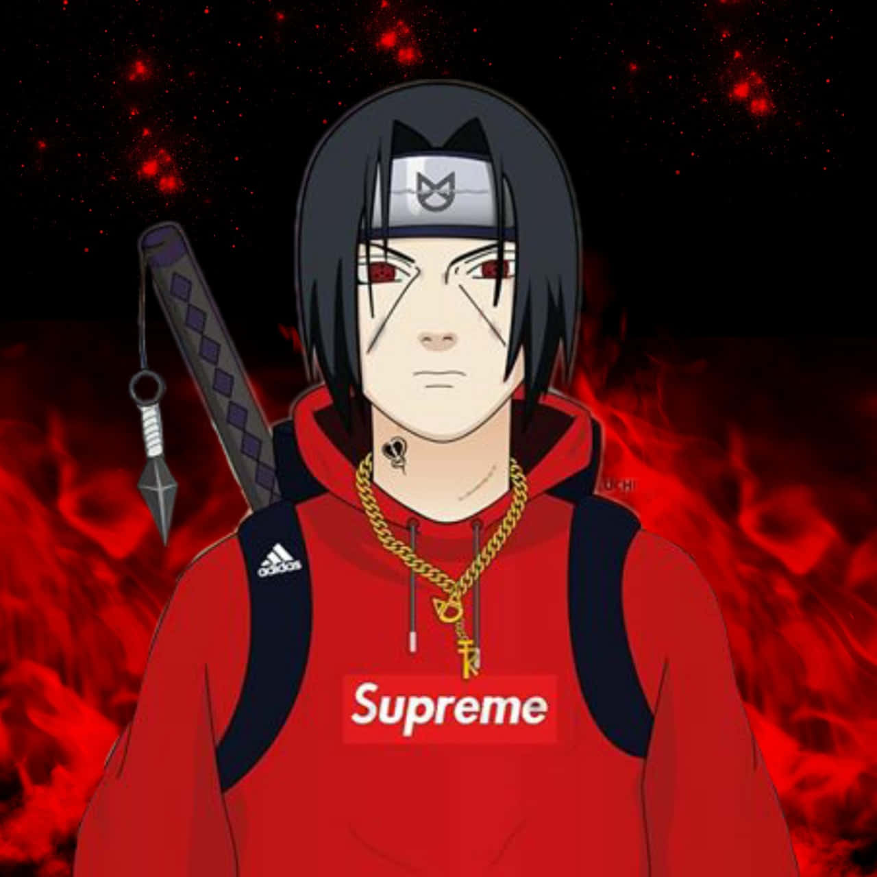 Dope Naruto karakter Uchiha Itachi iført Supreme Hat Tapet Wallpaper