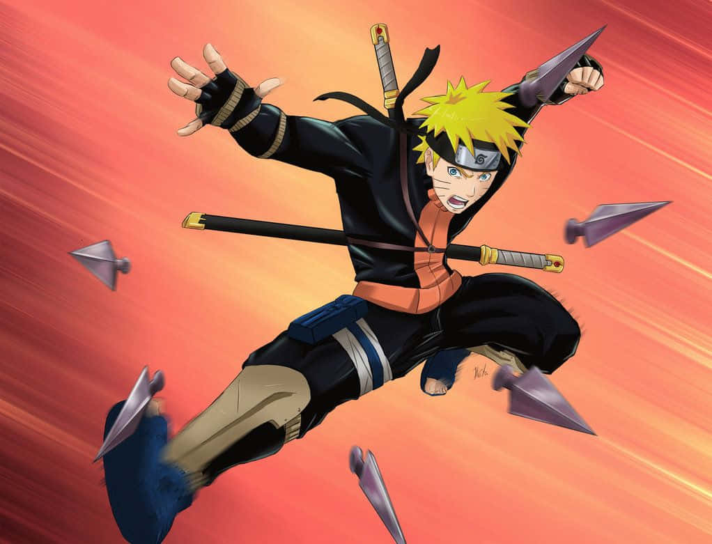 Dope Naruto Uzumaki Throwing Kunai Digital Illustration Wallpaper