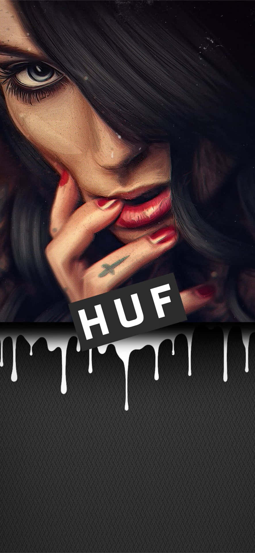 Huf - A Woman With Black Hair And A Black Background Wallpaper