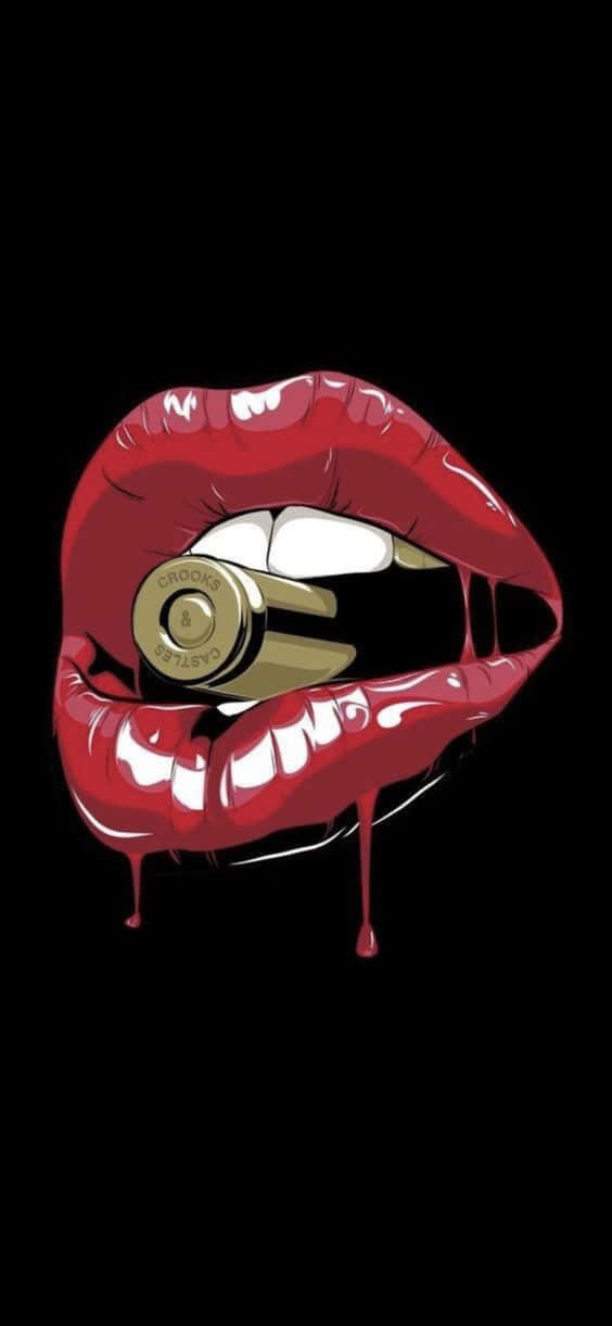 Dopephone Red Lip Bullet: Cool Tjusig Mobilskärm Med Läppstiftsbild I Rött. Wallpaper