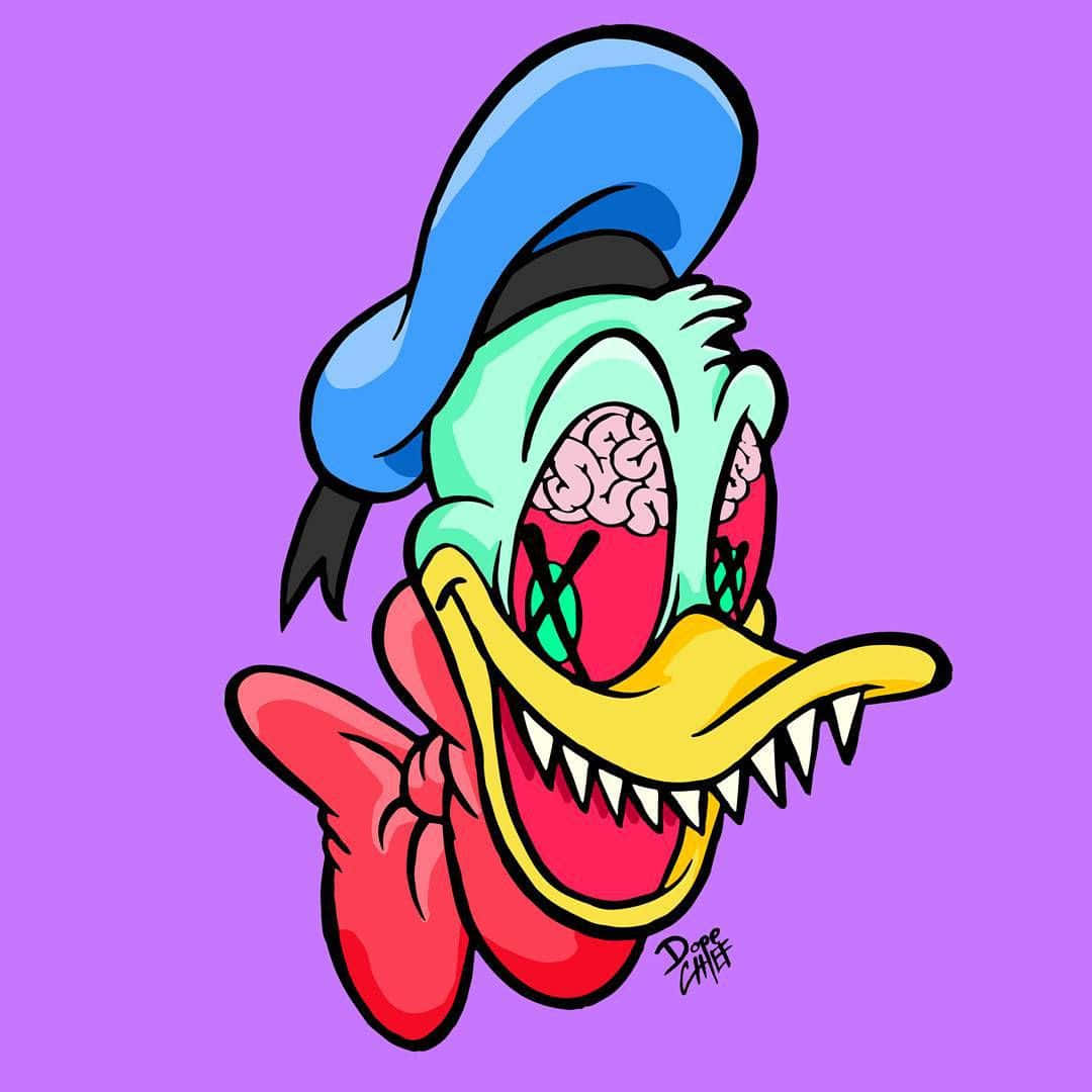 A Cartoon Donald Duck With A Hat And A Mouth