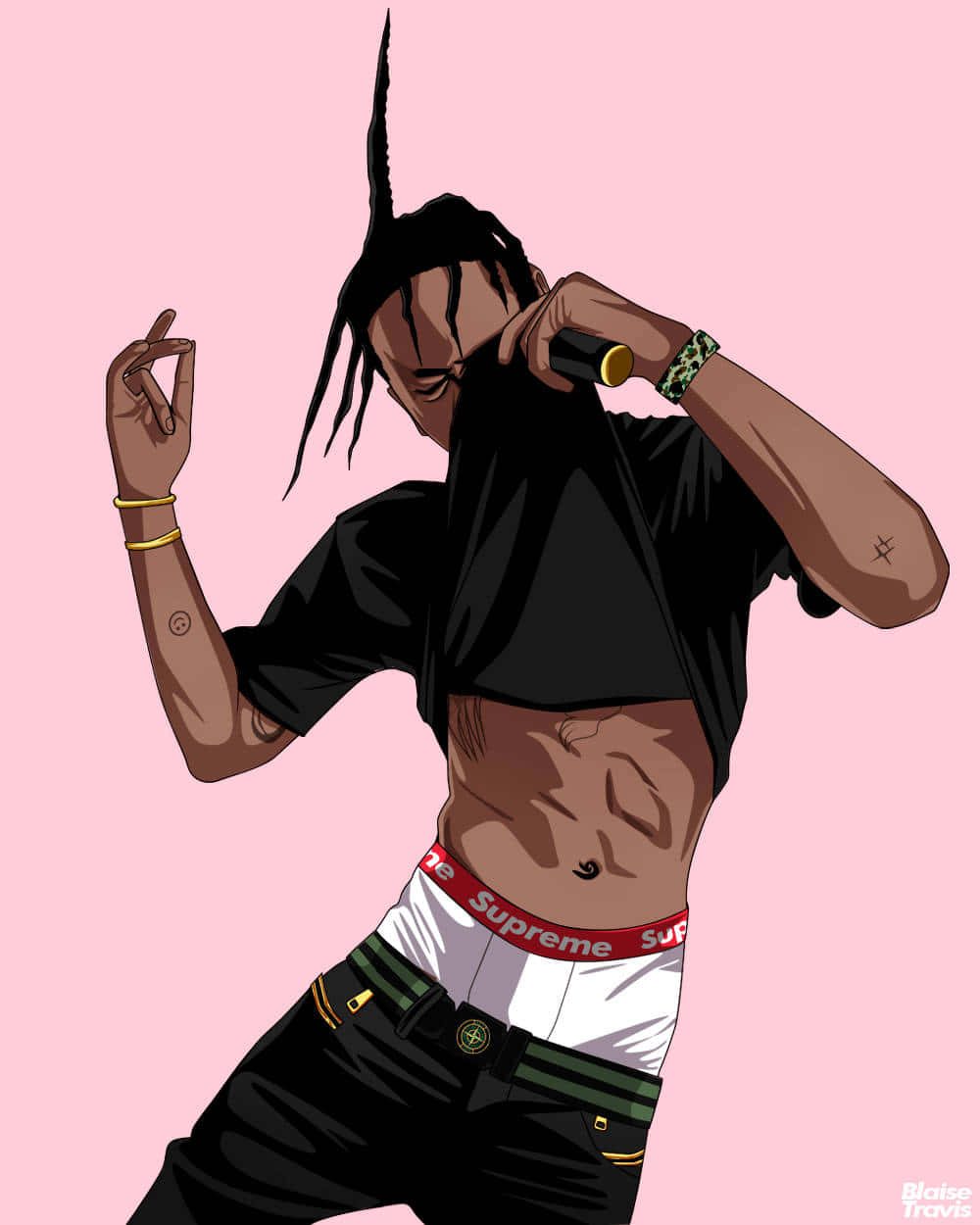 A Man With Dreadlocks Is Dancing On A Pink Background