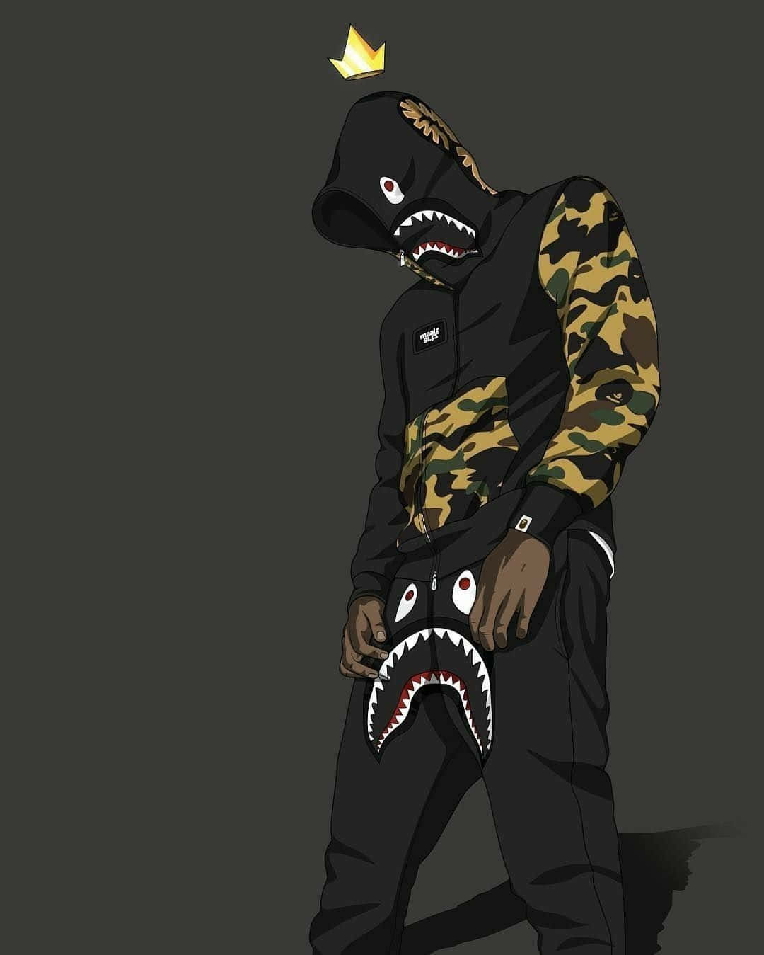 Download A Bathing Ape In Camo With A Shark On His Head | Wallpapers.com