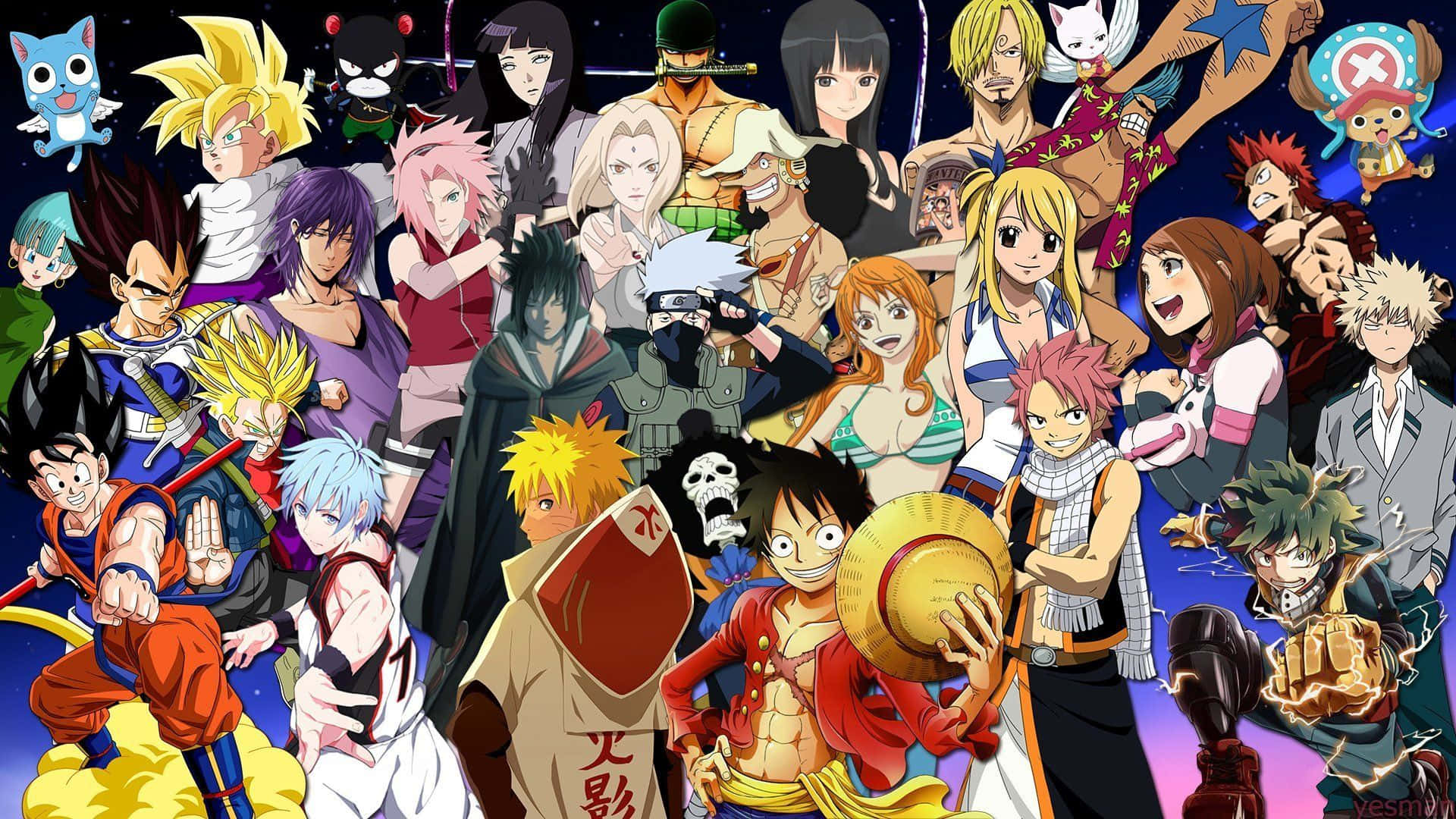 Personajesde Anime Reunidos En Grupo Fondo de pantalla