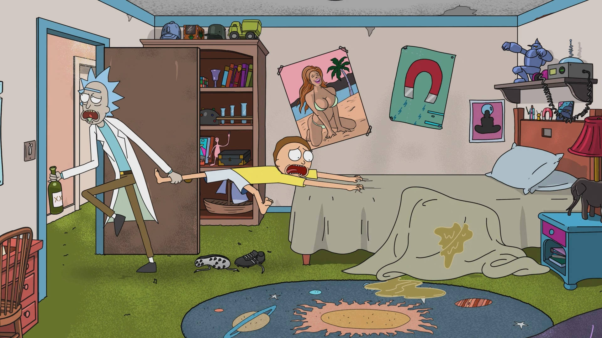 Dope Rick And Morty Chaotic Room Wallpaper