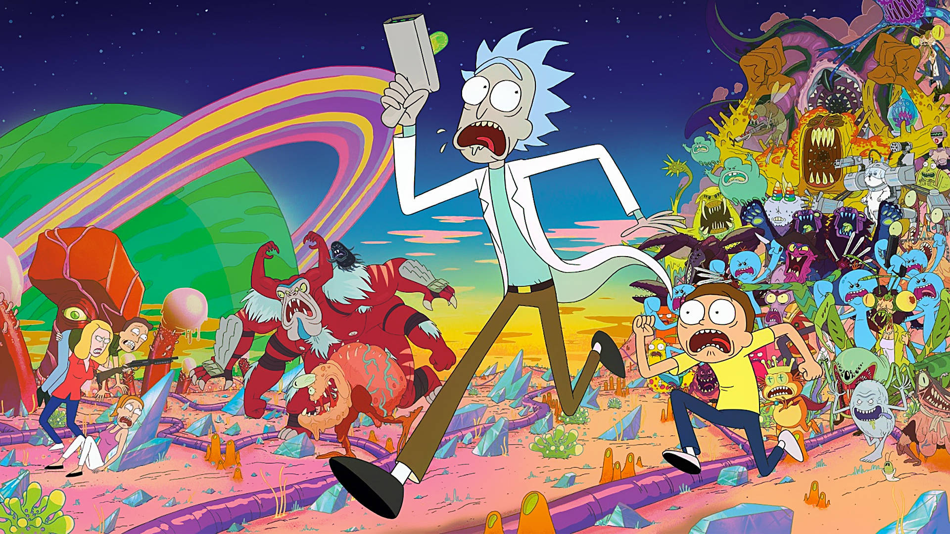 Dope Rick And Morty Colorful Art Wallpaper