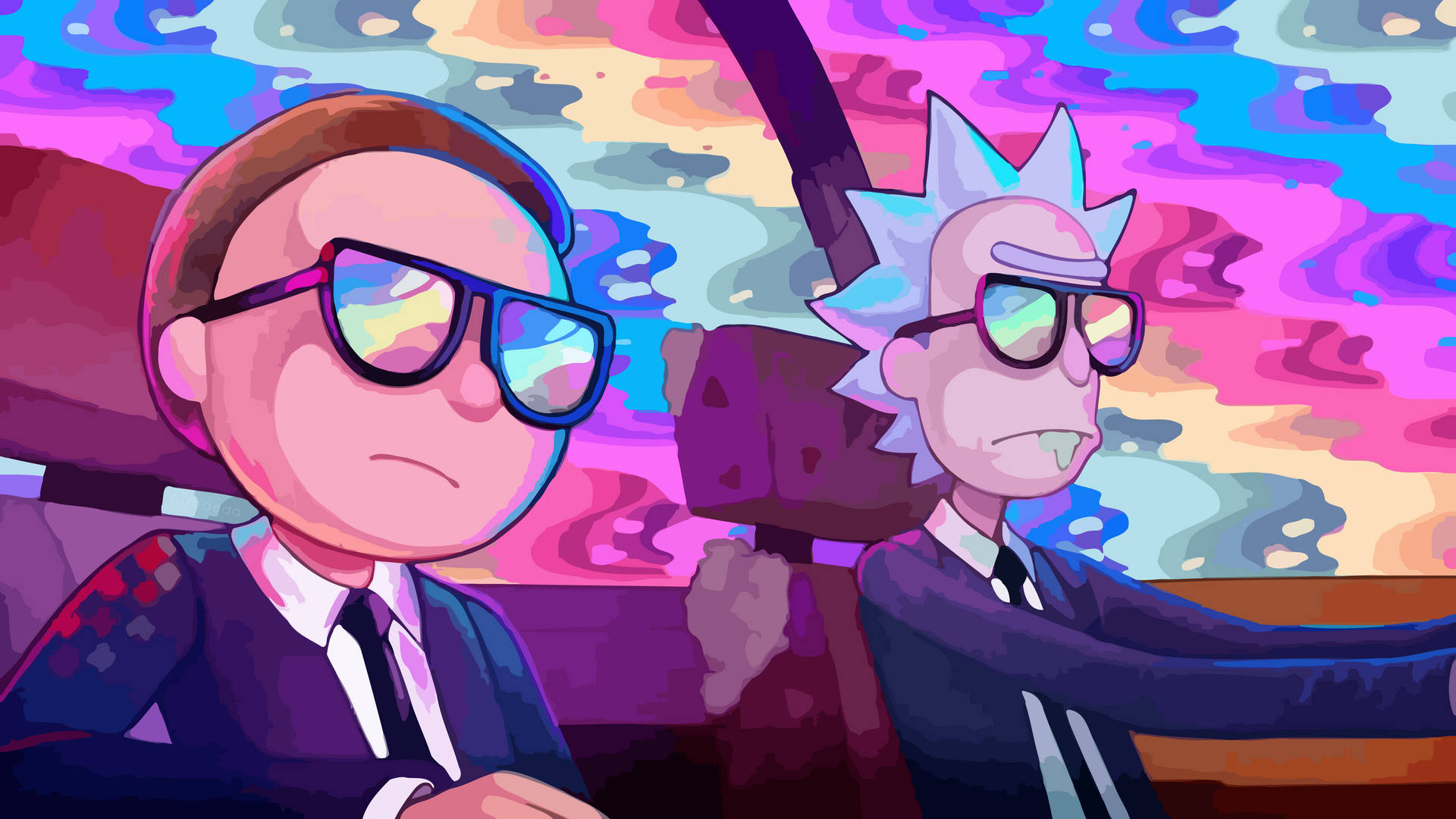 Dope Rick And Morty In Suits Background