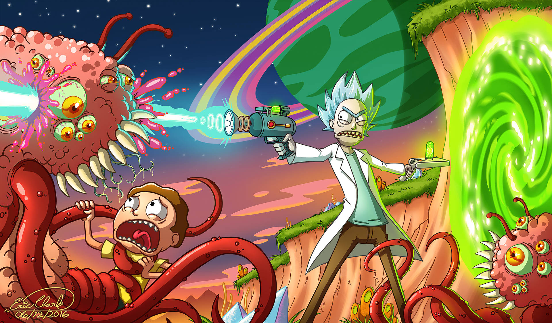 Dope Rick And Morty Monster Busters Background