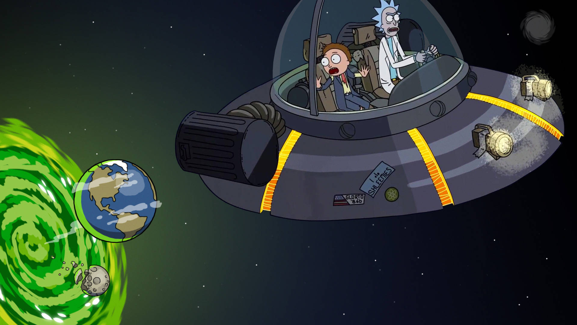 Dope Rick And Morty Space Travel Background