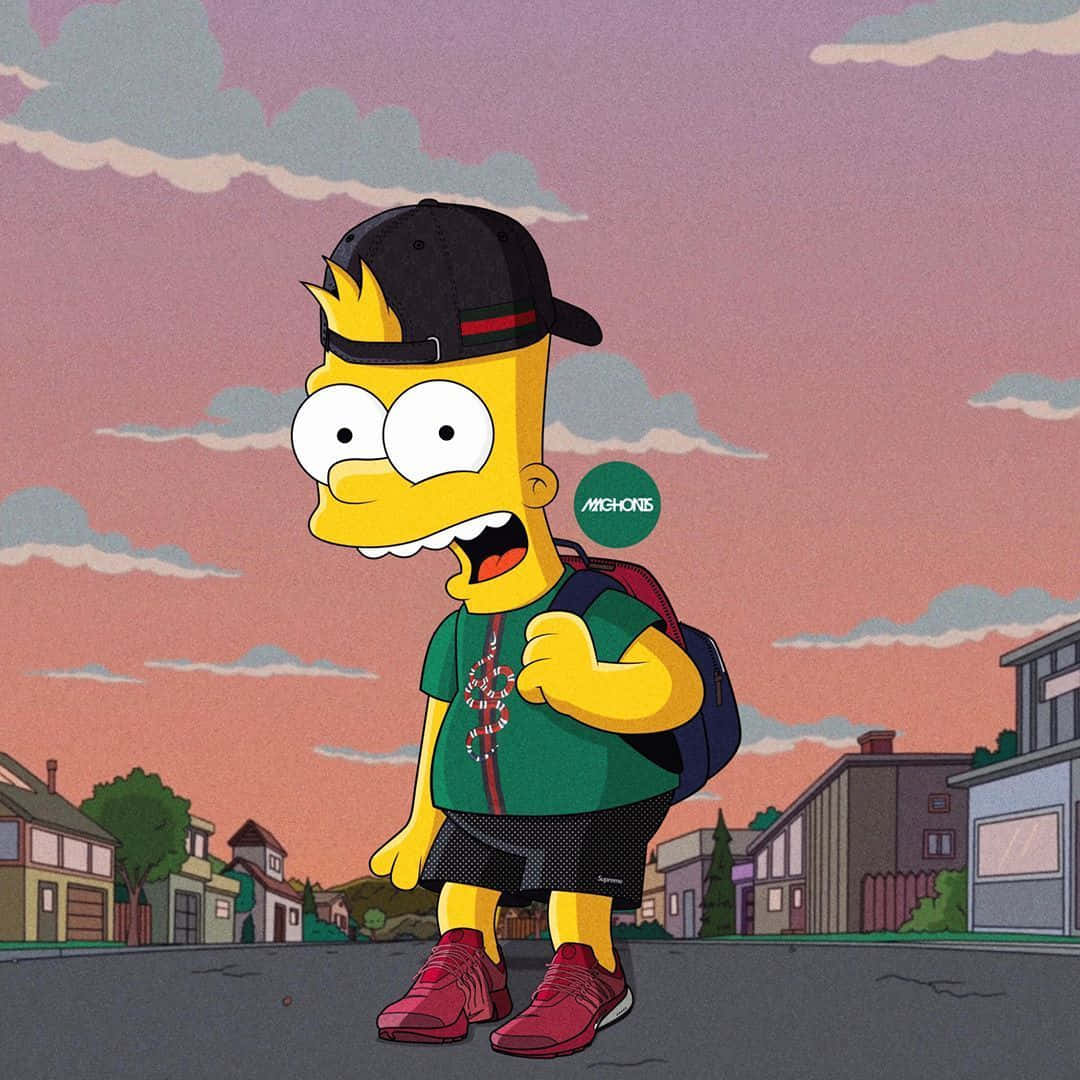 The Simpsons Character Is Walking Down The Street Wallpaper