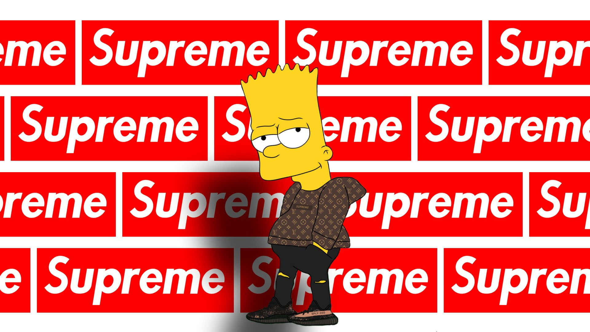 The Simpsons Standing In Front Of A Supreme Sign Wallpaper