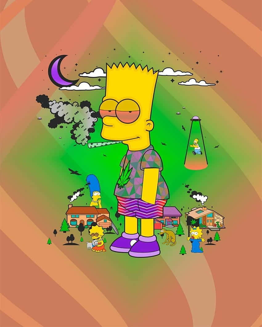 Elpersonaje De Los Simpsons Está Fumando Un Cigarrillo. Fondo de pantalla