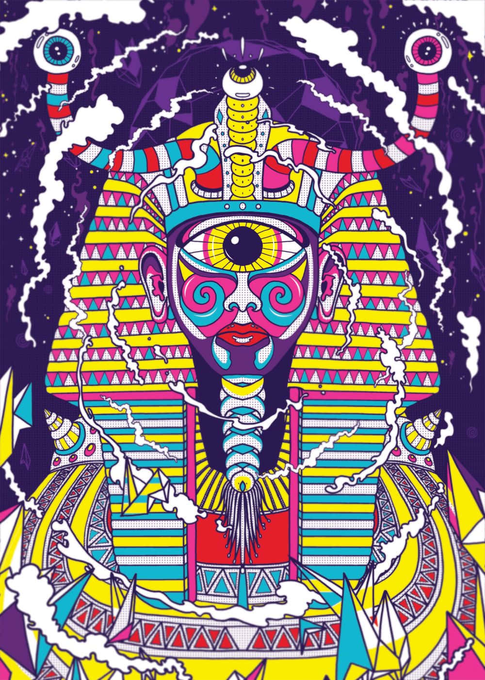 En illustration af en egyptisk farao med et regnbue baggrund Wallpaper