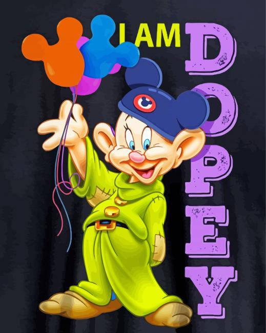Dopey dværg iført Mickey Hat, hopper på svamp med sekvens af farver. Wallpaper